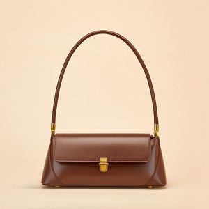 Bolsas de noite femininas de couro genuíno vintage francês de alta qualidade bolsa de axila outono cor sólida bolsa de ombro feminina feminina principal