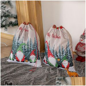 Decorazioni natalizie Dimensioni borsa Merry Dstring Cartoon Stanta Stampa Bambini Sacchetti regalo caramelle Decorazioni per la casa Drop Delivery Garden Festive P Dhx9B