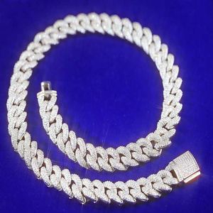 Iced Out VVS Moissanite Diamond Armband 9mm Brett 925 Silverhalsband Kubansk länkkedja för Hip Hop -smycken