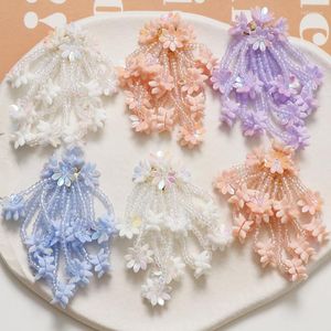 魅力花柄の飾りアクセサリー樹脂花飾る種子ビーズ織り織りのかぎ針編み8pcs 55 40mm手作りのイヤリングパッチスティック