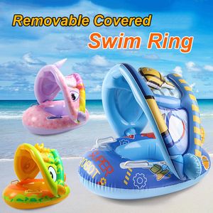 Air Inflation Toy Inflatable Baby Swim Ring Seat Floating Sun Shade Toddler Swim Circle Outdoor Swimming Pool Bathtub Beach Party Summer Water Toy 230616