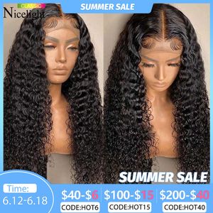 Кружевные парики Nicelight Water Wave Transparent Lace Front Wigs Бразильские Реми предварительно вырванные парики для волос для женщин вьючить кружевное закрытие парик 230616