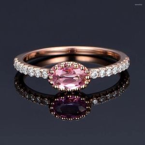 Wedding Rings Huitan Delicate Engagement Ring For Women Rose Gold Color With Pink Oval Stone Simple Design Dazzling CZ Fashion Jewelry