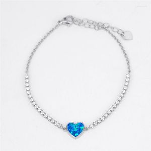 Pulseiras de link cristal de luxo pedra redonda pulseira branco azul opala coração champanhe ouro prata cor corrente para joias femininas