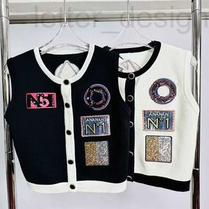 Kadın Sweaters Designer 2023 Moda Nakış Tek Kelime Kelime Sequin Sequin Örgü Hırgalar Kadın O boyun kolsuz tasarım üstleri 09xl