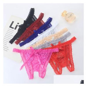 Women'S Panties Open Crotch Off Lace Bowknot Underwear Butt Baring Sexy Bikini Briefs T Back Thong Ligerie Women Clothes Will And Sa Dhkt3