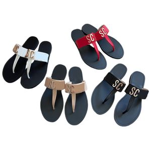 Slippers metal letter flip flops genuine leather designer shoes summer women's beach shoes flat heel sandals indoor hotel slides outdoor non slip black red white nude