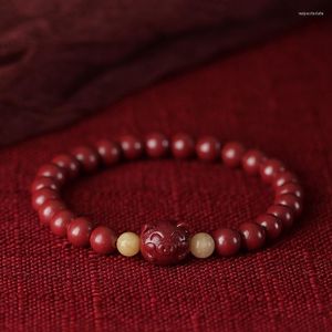 Strand Vermilion Bracelet Men Women Crystal Sand Fu Pig Round Buddha Beads Ornament Wax Red Hand String Gifts Wholesale