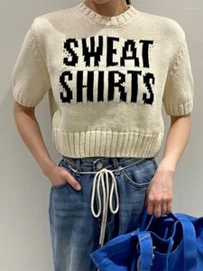 Women's Sweaters Chic Summer Sweet Crewneck Embroidered Letter Top Versatile Short Sleeve Knitted Sweater Korean Fashion Clothing