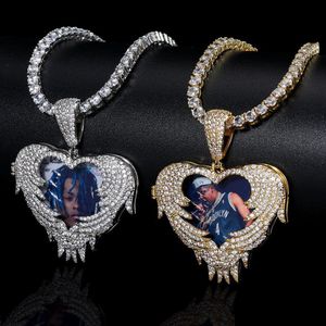 Подвесные ожерелья Hip Hop Custom Photo Collece Bling Form Form Flip Lid можно открыть для капель