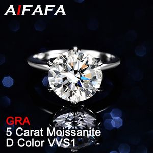 Кольцо для пасьянса Aifafa 5 настоящее кольцо для женщин 6 Prongs 925 Silver D Color круглый