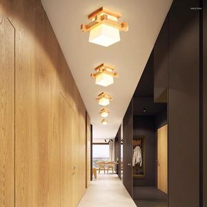 Ceiling Lights Simple Modern LED Lamp Japan Retro Wooden Glass For Living Room Bedroom Hallway Porch Balcony Light