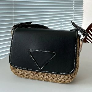 Crochet Women Beach Shoulder Designer Bags Brand Crossbody Small Purses Knitting Handbags Letter with Genuine Leather