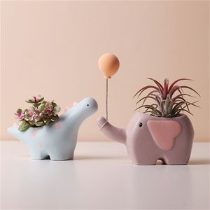 Vaser Creative Flower Shape Plant Pot Ceramic Pots For Flowers Cartoon Elephant Dinosaur Succulent Söt hembordsdekor Vase 230615