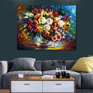 Abstract Flowers Canvas Art Bathroom Decor Roses and Wine Handmade Oil Painting Modern