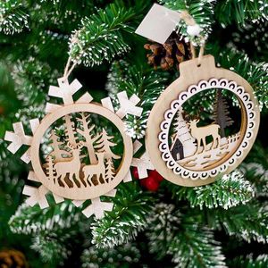 Christmas Decorations 1PC Wooden Decorative Pendant Tree Creative Snowflake Round Deer Pattern Hanging Ornament