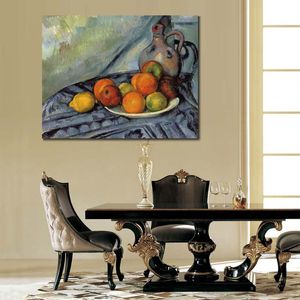 Famous Still Life Canvas Wall Art Fruit and Jug on A Table Paul Cezanne Painting Beautiful Dining Room Decor