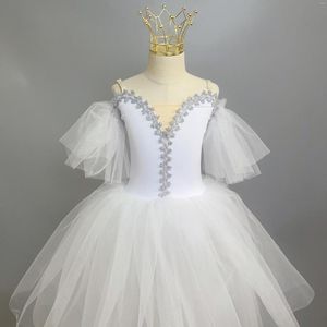 Bühne tragen weißes langes romantisches Ballett-Tutu-Mädchen-Frauen-Kleid für Mädchen-Kind-Ballerina-Tüll-Erwachsene