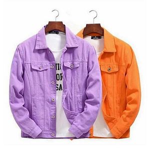 Sonbahar kış erkek denim ceketleri mor turuncu sıradan ceketler moda erkekler çift jean ceket ceketli cadde dış giyim boyutu S 3XL chaqueta hombre jaquetas