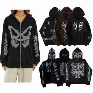 Designers Mens Y2K Hoodie Full Zip Moletons Hip Hop Gótico Hoodies Gráfico Impressão Com Capuz Streetwear Haruku Goth Oversized Europa e América Homens Jaquetas