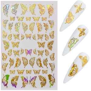 Kostenloser Versand Nagelaufkleber selbstklebende Simulation dünner Schmetterling Laser Gold und Silber Farbe Schmetterling Aufkleber 2020 neuer Stil