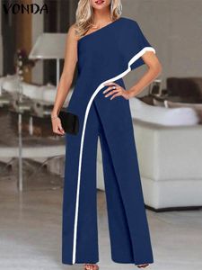 Kvinnors jumpsuits Rompers Vonda Women's Summer Rompers Elegant Office Formal Jumpsuits Casual Solid One Shoulder Sexy Loose Party Overdimensionerade 230615