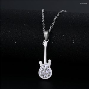 Pendant Necklaces Charm Silver Color Crystal Violin Necklace Stainless Steel Musical Music Fashion Jewelry Gifts For Teacher Students