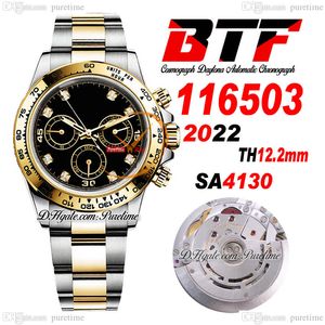 BTF Daha İyi SA4130 Otomatik Kronograf Erkekler İzle İki Ton Sarı Altın Siyah Elmas 904L Oystersteel Bilezik Süper Sürümü TH 12.2mm ReloJ Hombre 2023 Puretime C3