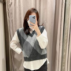 Women's Tanks Women's Autumn And Winter Fashion Retro Diamond Pattern Soft Comfortable V-neck Thickened Knitted Vest