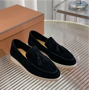 LP PIANA Couples Casual Dress shoes Fringe embellished Flat Walk Charms suede Leather sole Loafers Moccasins Women's Luxury Designer Walking footwear