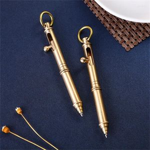 Bolt Action Pen Brass Ballpoint With Ring Metal Office Signing Smooth To Write Refillable