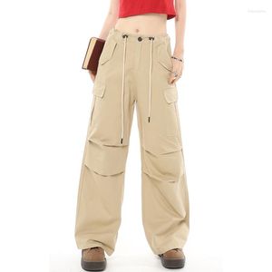 Women's Pants Women Khaki Cargo American Vintage Fashion Straight Wide Leg High Street Y2K Female 2023 Summer Mopping Trouser