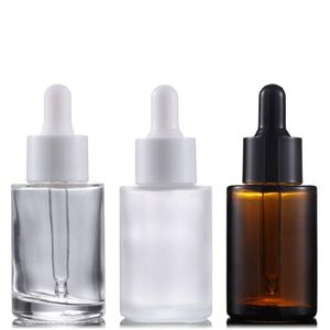 30ml Glass Essential Oil Perfume Bottles Liquid Reagent Pipette Dropper Bottle Flat Shoulder Cylindrical Bottle Clear/Frosted/Amber Saffq