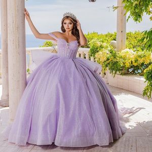 Sparking Glittler Lavender Quinceanera Dresses Off The Shoulder Ball Junior Girls Prom Gown Bead Ruffles Tiere Train Vestidos De 15 Anos 326 326