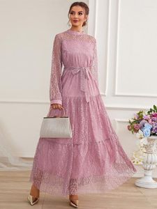 Abiti casual TOLEEN Donna Elegante Maxi 2023 Designer di lusso Moda manica lunga in pizzo Solido abito da sera formale turco