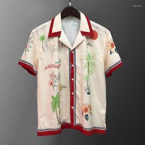 Mäns avslappnade skjortor 2023 Spring Hawaiian S Summer Men Streetwear Flower Plant Print Beach Shirt Hip Hop Tropical Holiday Tops