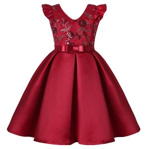 Girl's Dresses Girl Flower Sequins Christmas Dress for Kids Birthday Princess Party Clothing Toddler Infant Bow Children Dress for Girl Clothes 230615