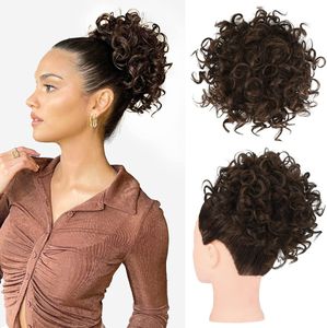 Coque de cabelo feminino encaracolado sintético de alta temperatura com cordão de 6 polegadas – variedade de estilos – fácil de usar – perfeito para mudanças rápidas de penteado
