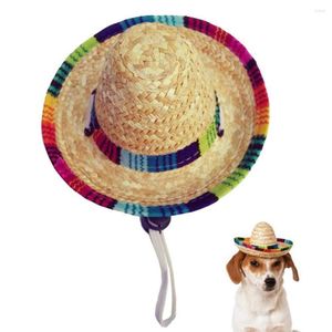 Dog Apparel 45# 16cm Cute Mini Puppy Cat Straw Woven Adjustable Sun Hat Cap Comfortable Mexican Sombrero Pet Supplies