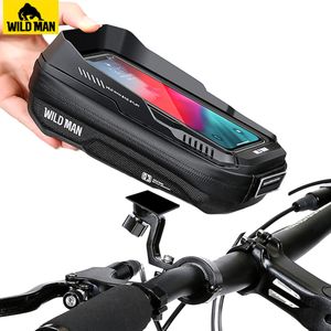 Panniers väskor Wild Man Rainproof Bike Bag Hard Shell Bicycle Phone Holder Case Touch Screen Cycling Bag 6,7 tum Telefonfodral MTB Tillbehör 230616