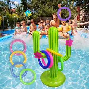 Air Inflation Toy Outdoor Swimming Pool accessories Inflatable Cactus Ring Toss Game Set For Summer Pool Beach Lawn Party Games Water Sport Toys 230616