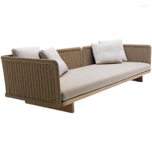 Camp Furniture Nordic Outdoor Teak Rattan Sofa Combination Courtyard Garden Terrace Leisure Waterproof Sun-proof Chair