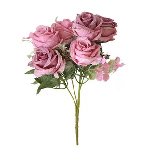 Fiori secchi di seta bouquet di fiori artificiali peonia rosa testa fiori matrimonio decorazione d'interni falso