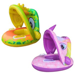 Bath Toys Spädbarn Uppblåsbar simningsringstol för 1-4Y flytande solskydd Swim Ring Swimming Summer Water Accessories Sunbath Toys 230615