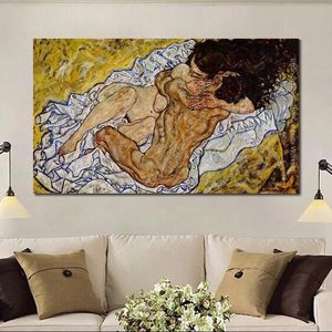 Embrace Aka Lovers Egon Schiele Pittura a olio Figurativo Nudo Fatto a mano Opera d'arte moderna Decorazione murale di alta qualità