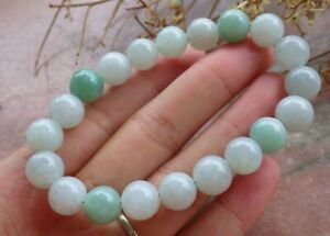 Strand Certified Green Burma Natural A JADE Jadeite Beads Bangle Bracelet 10mm