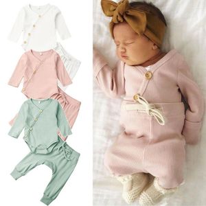 Clothing Sets 0-18 Months Infant Born Baby 2PCS Set Long Sleeve Knit Striped Romper Pant Boy Girl Winter Pajamas Clothes Outfit