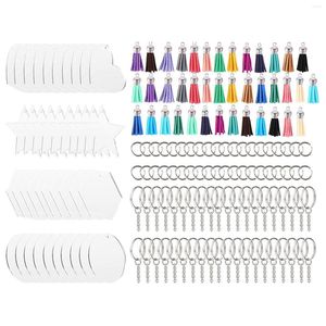 Chaveiros 160 peças acrílico transparente discos em branco chaveiro borlas kit para bricolage e artesanato