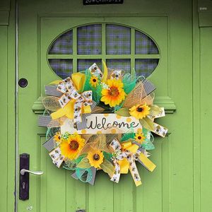 Decorative Flowers Sunflower Wreaths For Front Door Christmas Decor Rattan Artificial Flower Tree Ornament Round Wall Window Wreath Garden