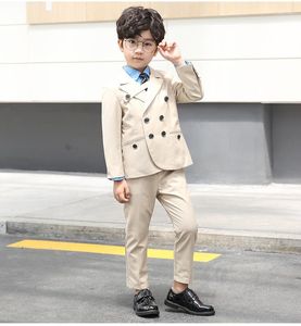 Men's Suits Latest Double Breasted Beige Boys 2 Piece Set Children Prom Wedding Suit Blazer Kids Black Dinner Tuxedo Jacket With Pants